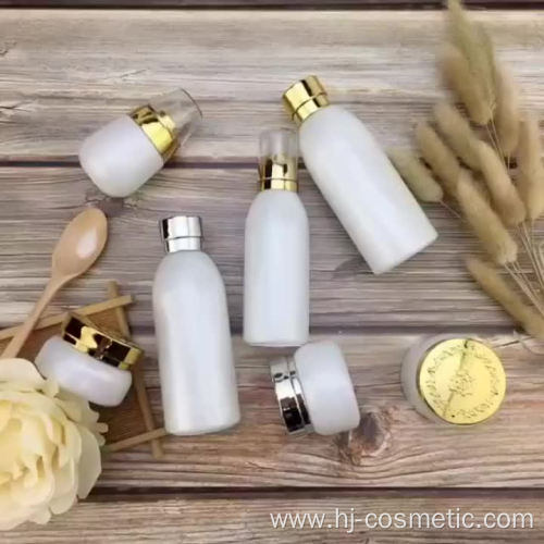 Wholesale High-grade golden carved ABS cap white glass cosmetic bottles/jars with good price